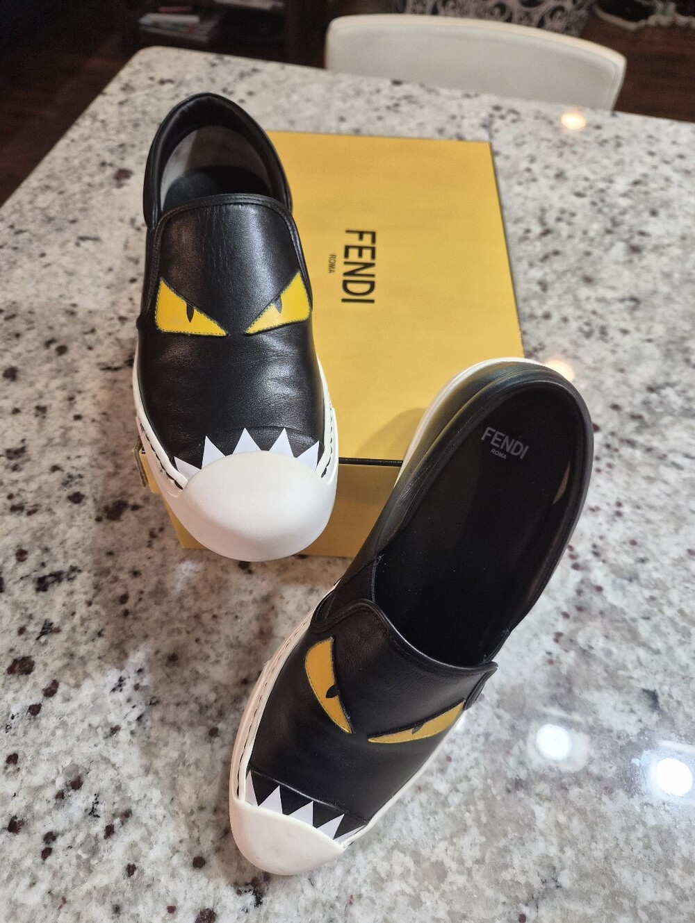Fendi Bag Bugs Monster Leather Slip On Skate Sneakers Black Size 38